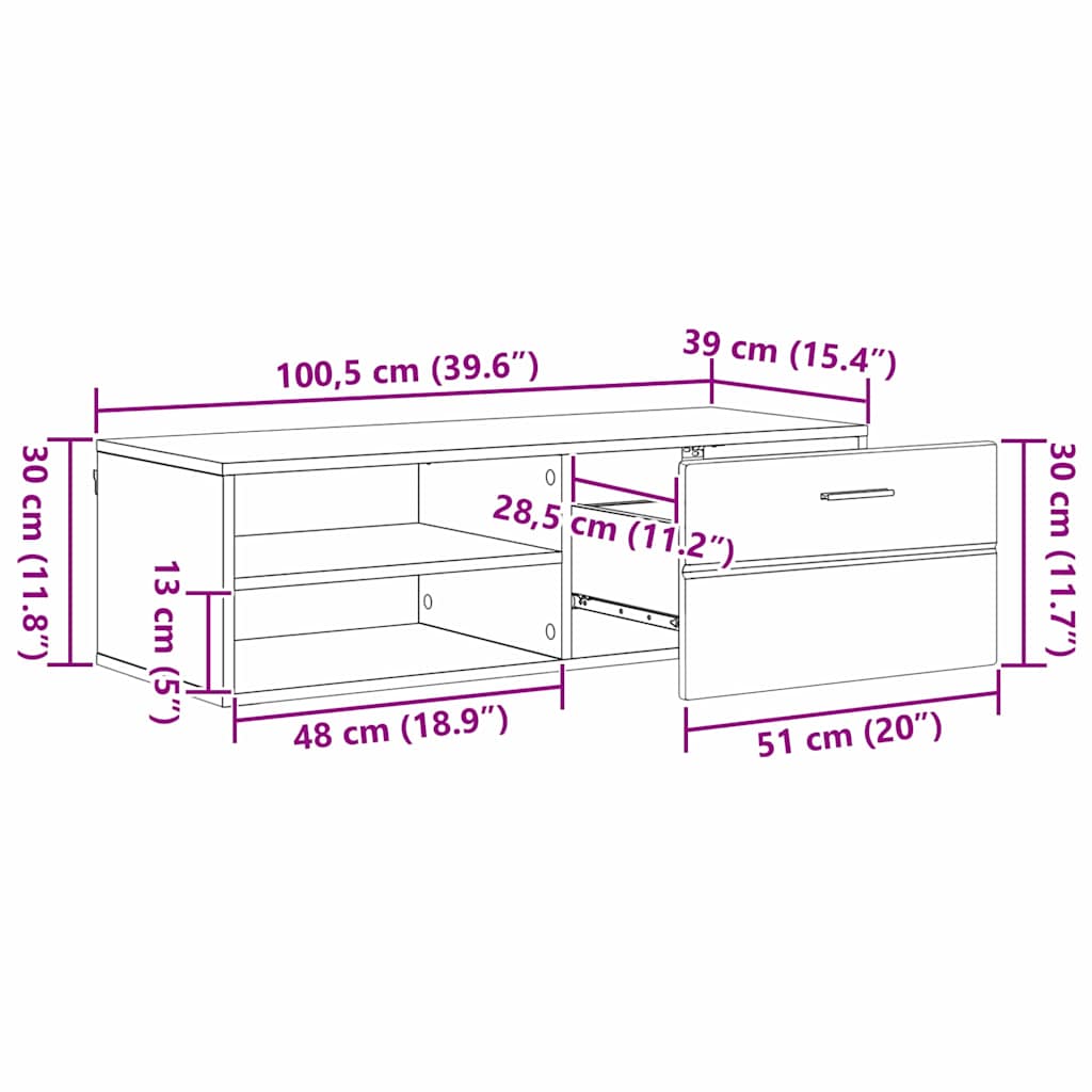 TV Cabinet Concrete grey 100.5 x 39 x 30 cm Engineered wood